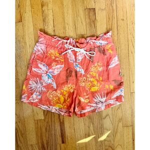 GAP Womens Coral Floral Linen Blend Paperbag Waist Shorts Size M Tropical Summer